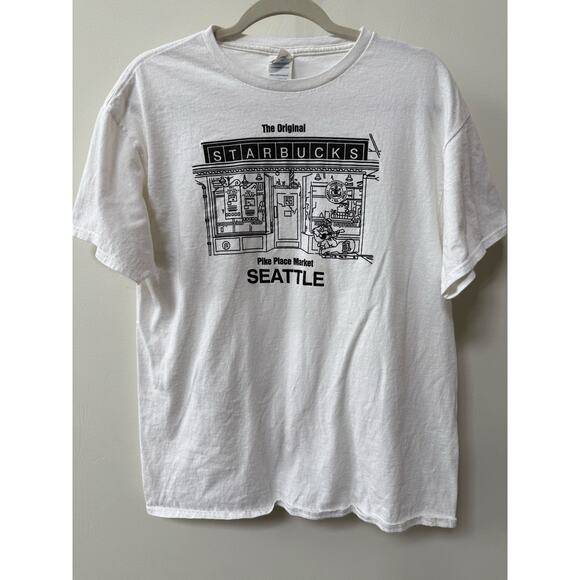 The Original Starbucks Coffee Pike Place Market Seattle T Shirt White Size Large - Picture 1 of 9